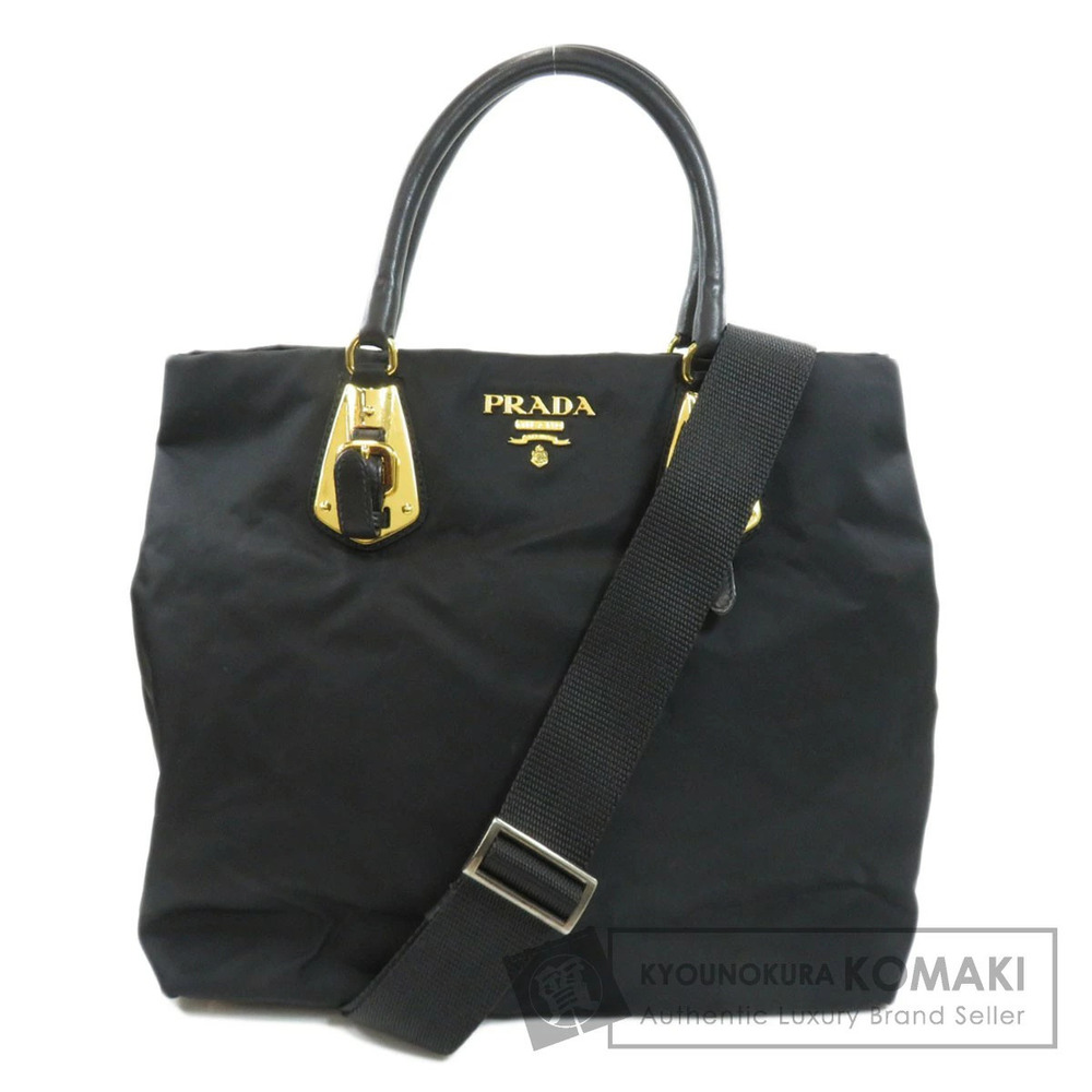 Prada Tessuto Black Tote Bag leather handle accents